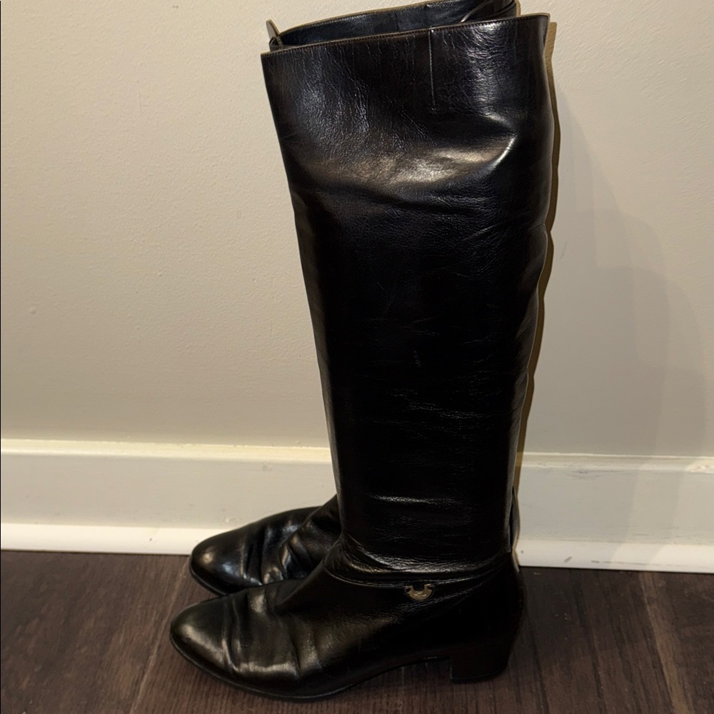 Salvatore Ferragamo Vintage Tall Black Leather Boots